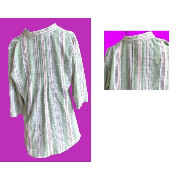 Soft Surroundings Tunic Top XS Extra Small Striped V Neck Roll Tab Sleeves Boho - Picture 5 of 12